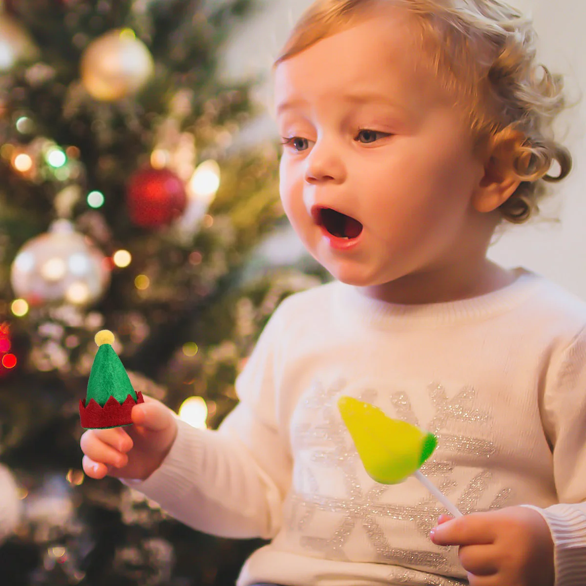 Amosfun 12 шт. мини-рождественские шапки с эльфами дизайнерские леденцы декор