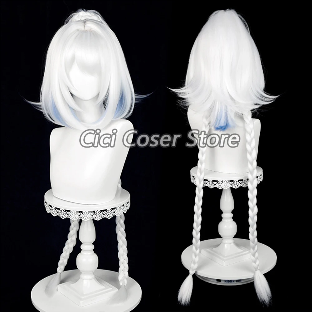 Парик для косплея Genshin Impact Mualani термостойкие парики из волос серебристые белые