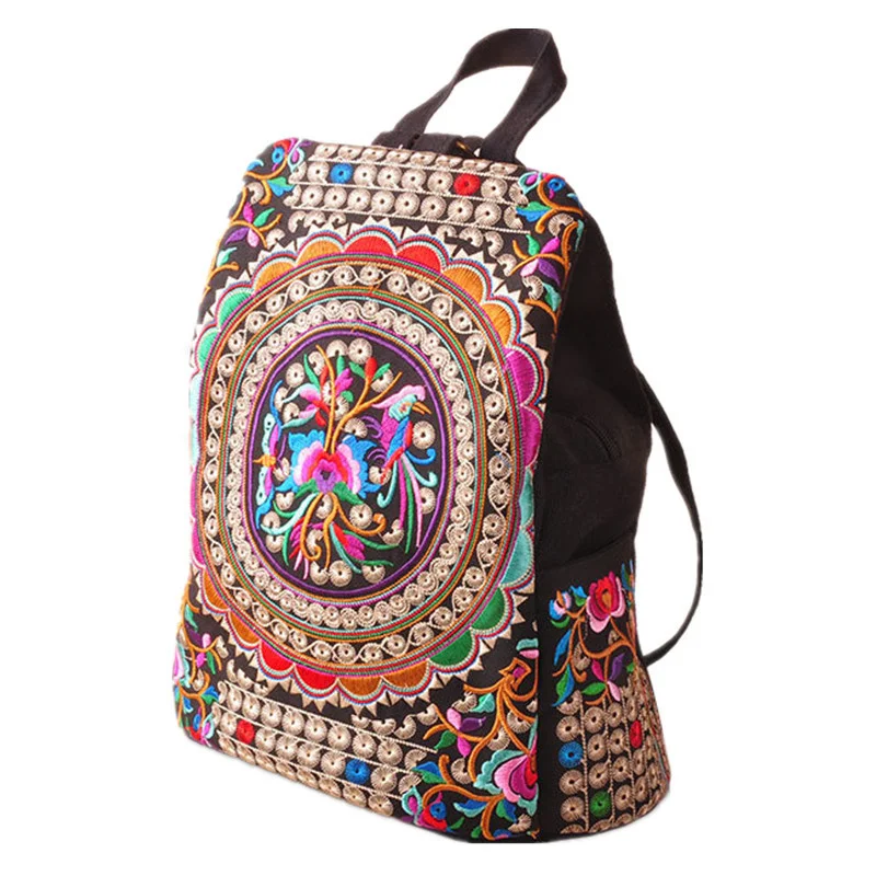 

Винтажные художественные вышитые женские холщовые рюкзаки ручной работы, цветочные ранцы, джинсовые дорожные сумки