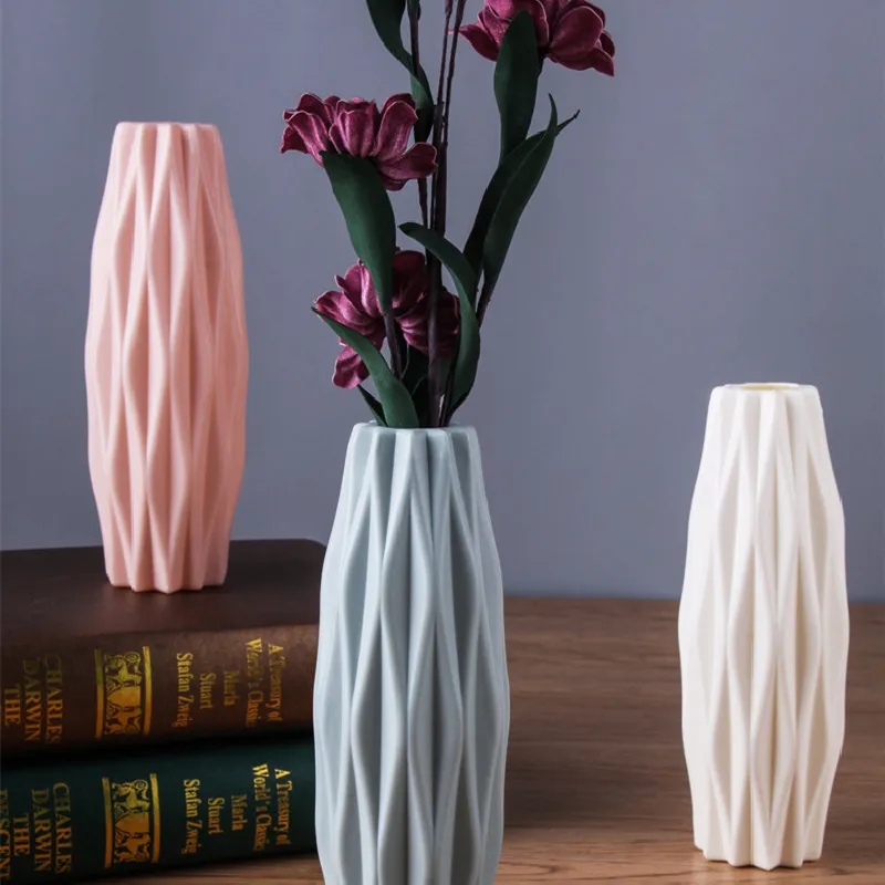 

1 шт. белая розовая Скандинавская Цветочная ваза украшения для гостиной современные Пластиковые Вазы Горшок для цветочных композиций домаш...