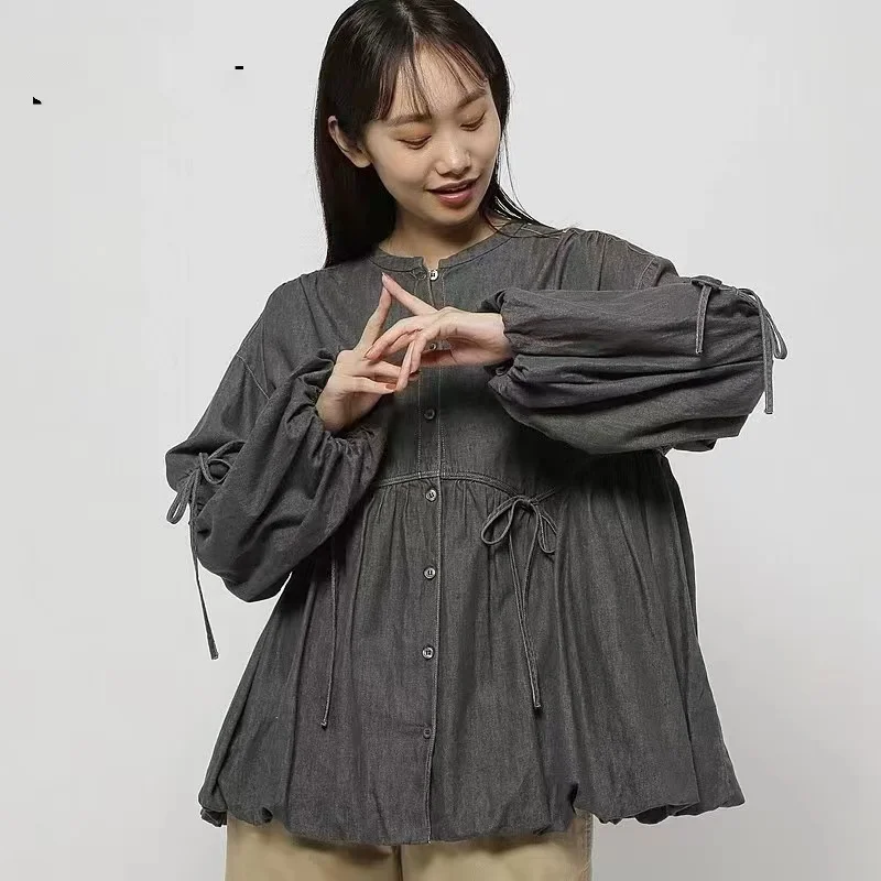 Заказы экспортируемые в Японию джинсовая рубашка на шнуровке до локтя с длинными