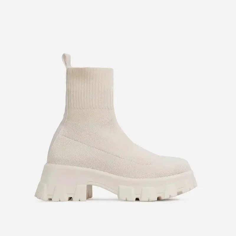 

Women Boots Autumn Winter Boots Slip on Knitted Socks Shoes Women 2022 Platform Boots with Heels Botas De Mujer Female Botines