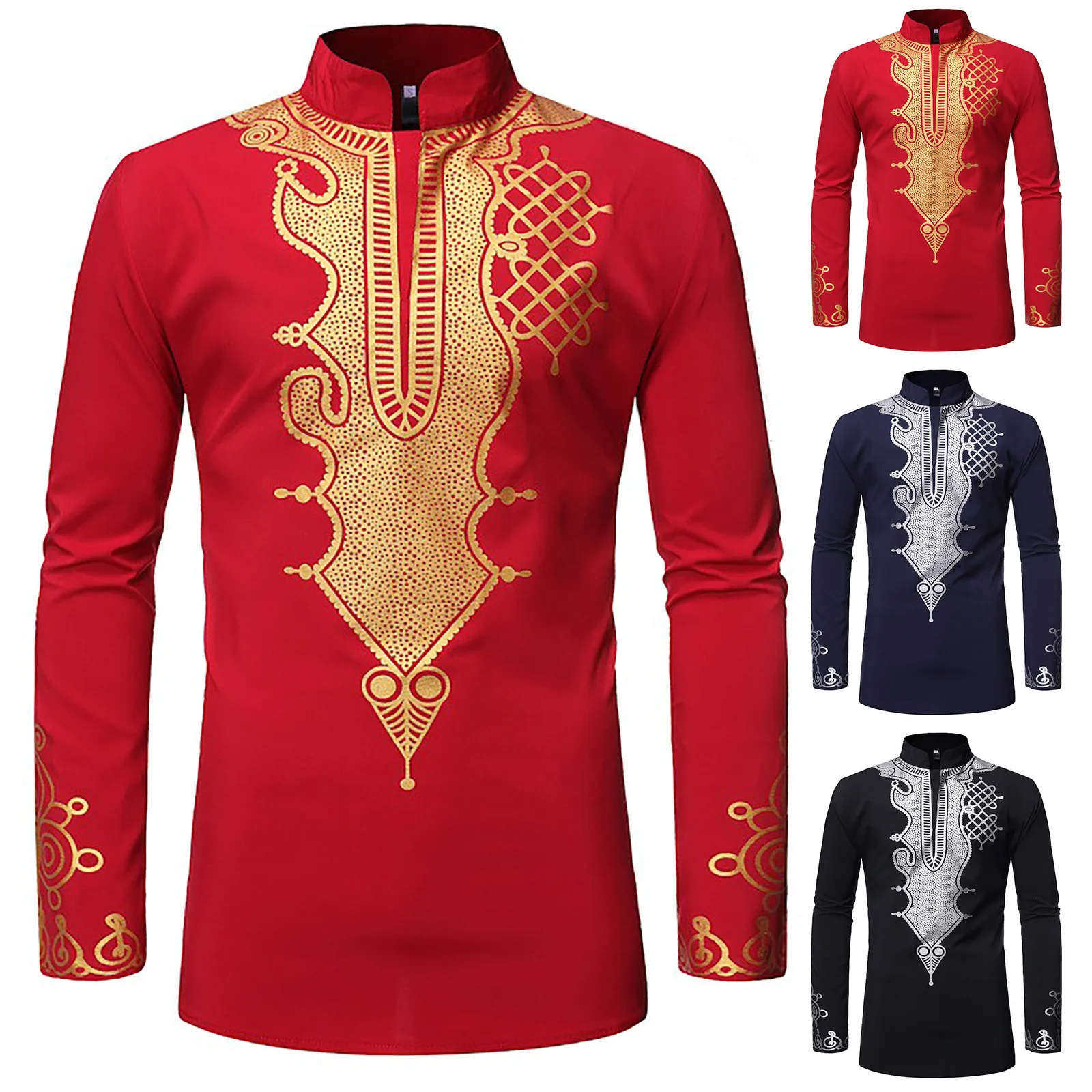 Мусульманская Мужская рубашка с винтажным африканским принтом мусульманская