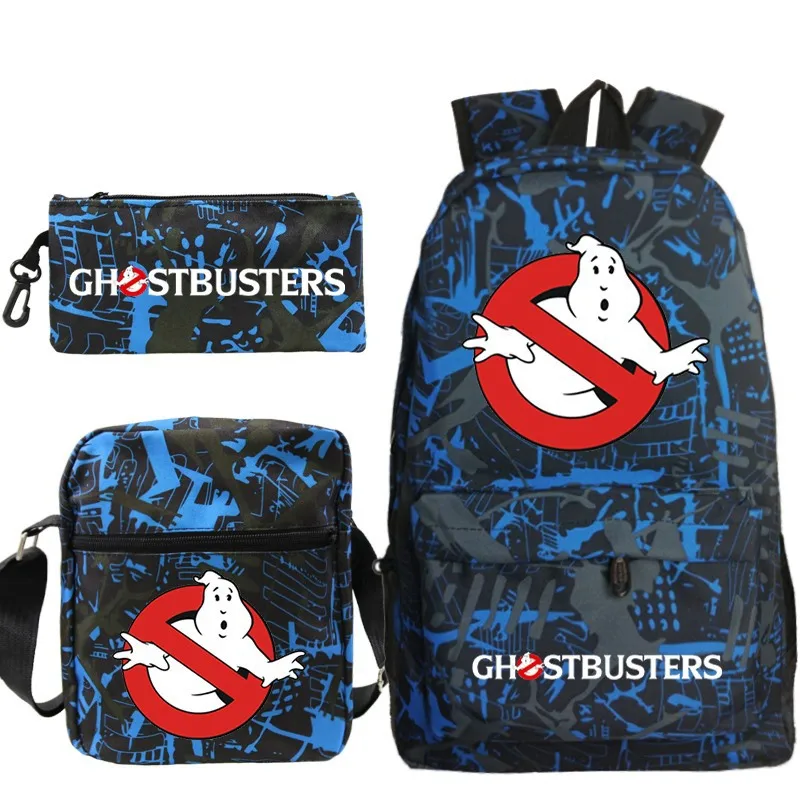 Game Ghostbuster Backpack 3pcs Set Knapsack Boys Girls Schoolbags Kids Bookbag Zipper Rucksack (School Bag+shouder Bag+pen Bag)