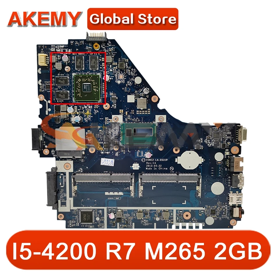 

AKEMY For ACER Aspire E1-572G Laptop Motherboard V5WE2 LA-9531P NBMFP1100B With I5-4200 CPU R7 M265 2GB DDR3 100% Tested