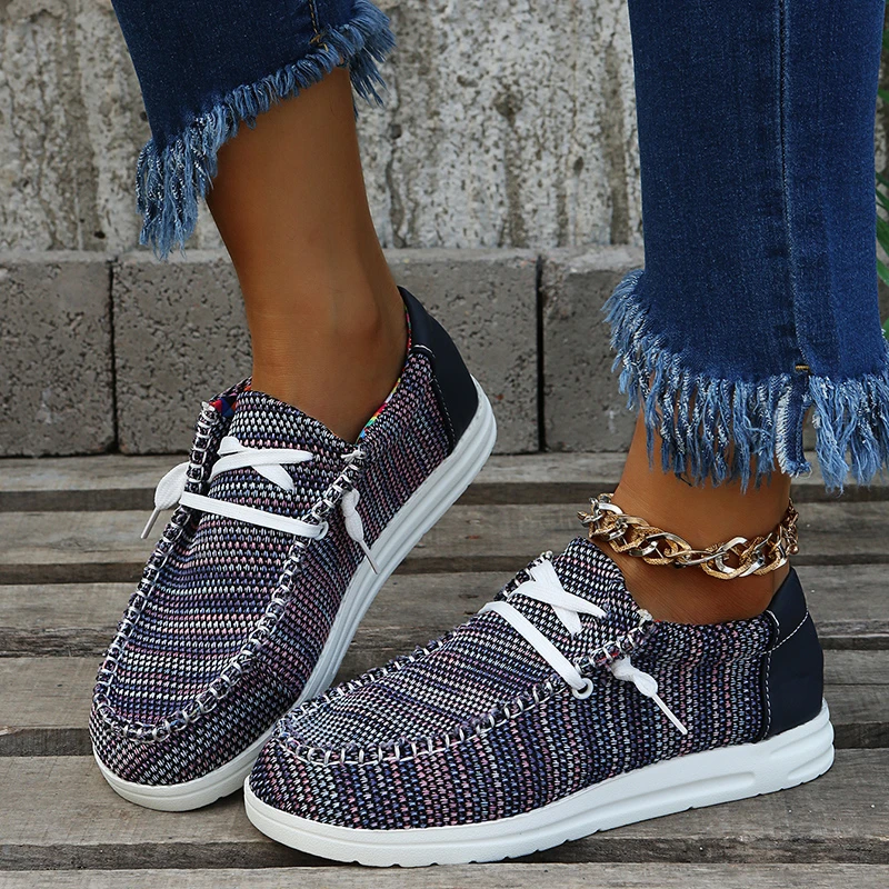 

2022 New Women Shoes Sneakers Knitted Mesh Dude Flats Large Size Ladies Slip on Mujer Zapatill Casual Summer Female Mocassins