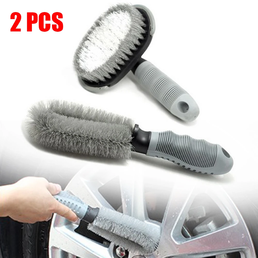 

2pcs Portable For Cleaning Tough Road Grease And Grime From Car Tires Car Tire Wheel Brush, Long Handle Water Brush For Washing