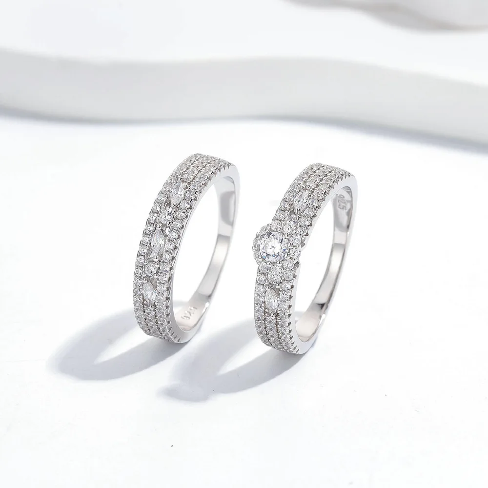 

Парные кольца Jinggong с белым драгоценным камнем, плотные кольца с бриллиантами в двух стилях, серебро пробы, женское модное кольцо в европейск...
