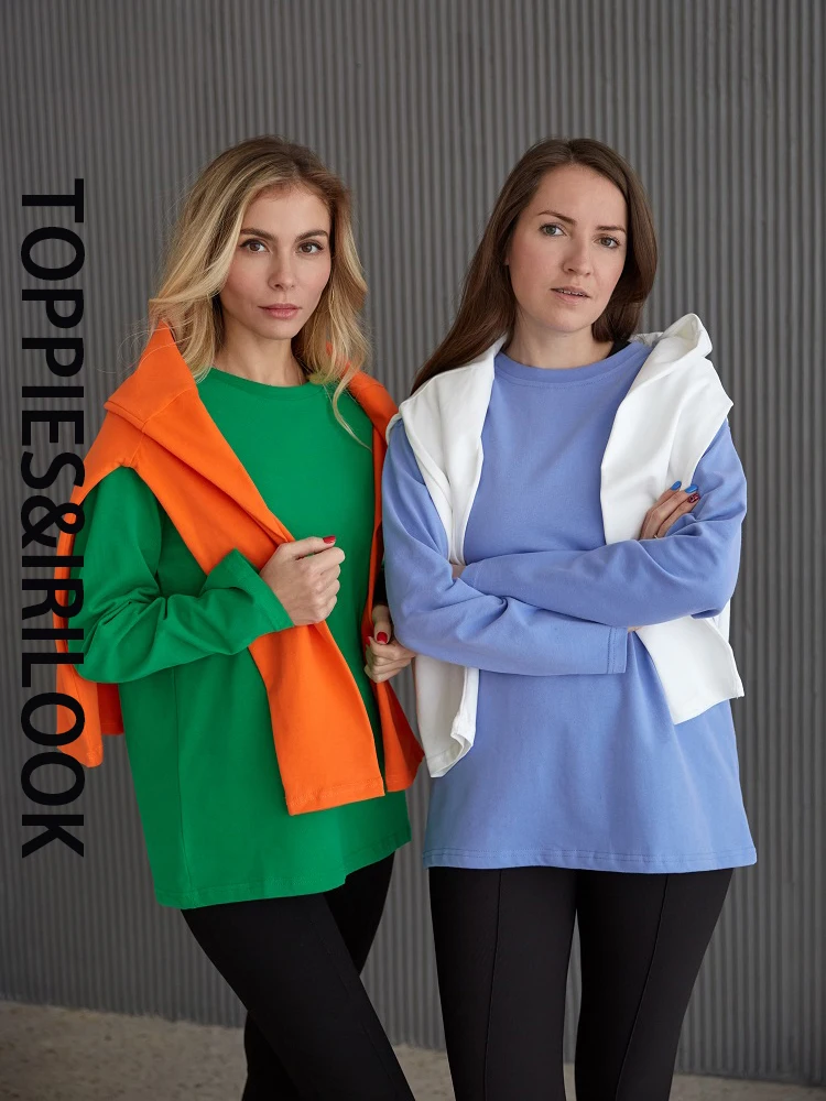 Футболка Toppies женская оверсайз из 2022 хлопка однотонная Свободная рубашка с