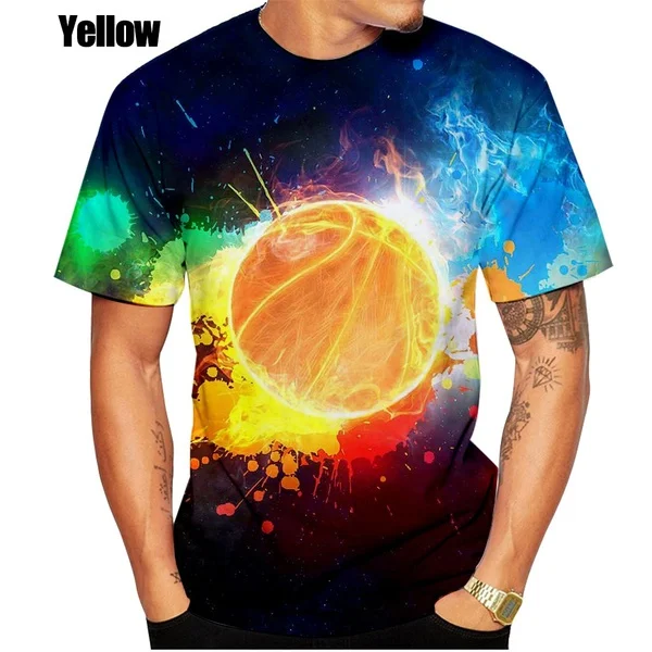 

Camiseta de manga corta con estampado 3d de baloncesto para hombre, Camiseta deportiva informal divertida, nueva moda de verano