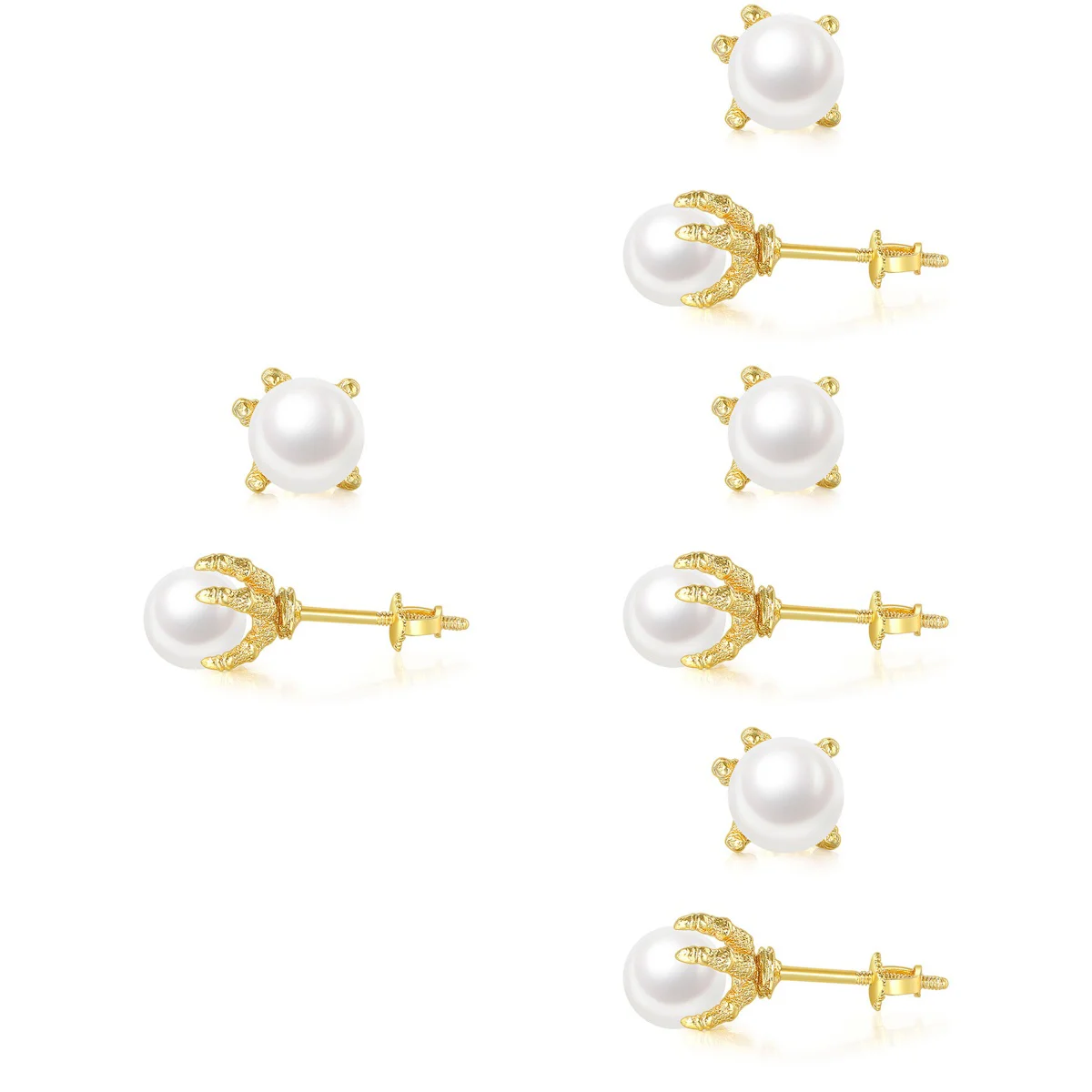 

4 Pairs Claws Earrings Post Studs Earrings Fashionable Pearl Earrings Statement
