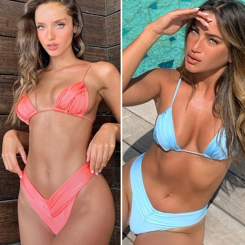 

Соблазнительные бикини ручной работы 2022, маленький купальник с оборками, купальник с винтажным принтом, женский купальный костюм, комплект ...