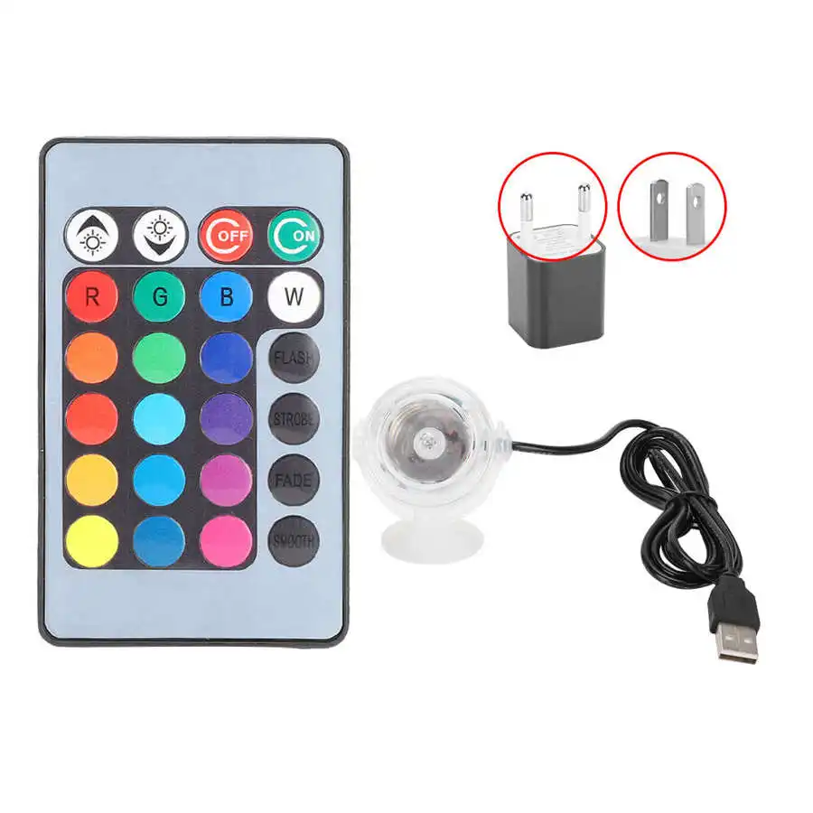 

100-240V Aquarium Fish Tanks Colourful LED Light Waterproof Submersible Night Spot Light Freshwater Seawater Light Accessory