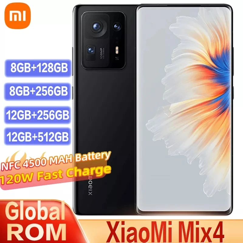 Global Rom Xiaomi Mi Mix 4 5G NFC Smartphone 12GB+256GB Snapdragon 888 Plus Octa Core 108MP Camera 5000mAh Battery Mobile Phone