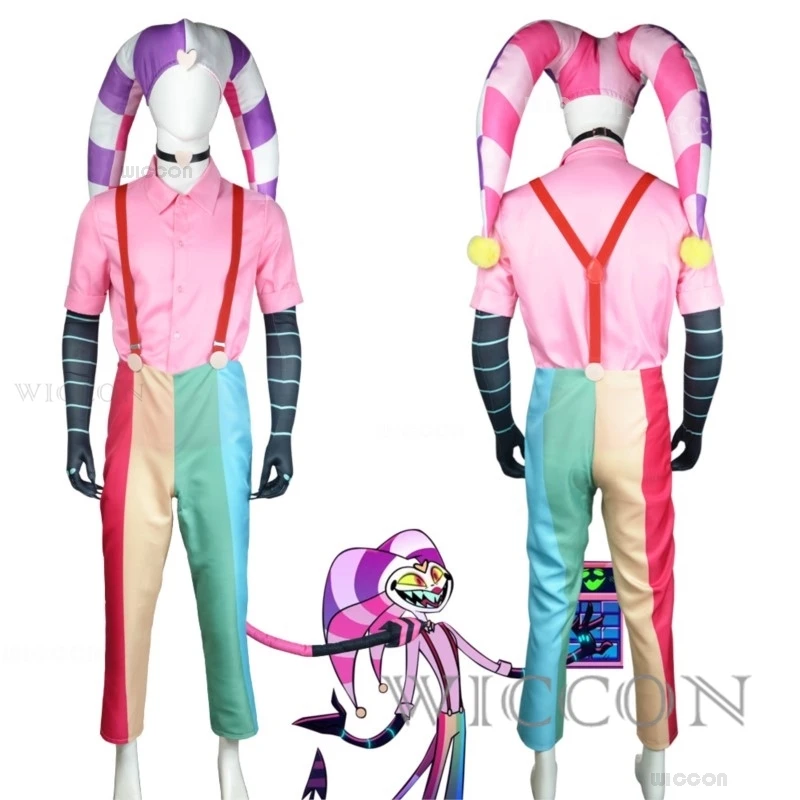 Helluva S2 Fizzarolli Косплей Костюм Шляпа Босс Радуга Подтяжки Брюки Комбинезон Хэллоуин