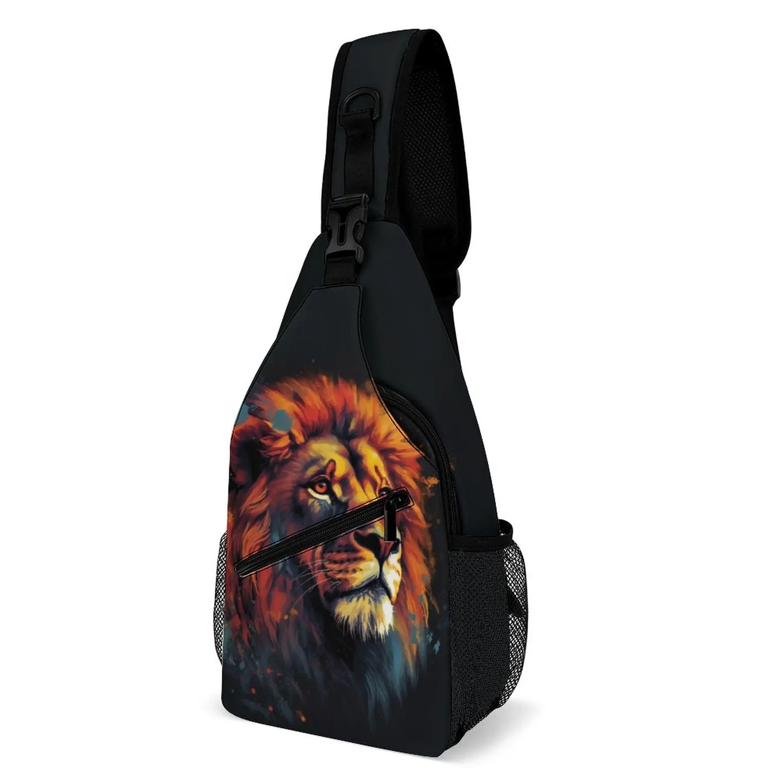 

Lion Shoulder Bags Vibrant Fire Captivating Image Stylish Chest Bag Boy High School Sports Sling Bag Workout Print Small Bags