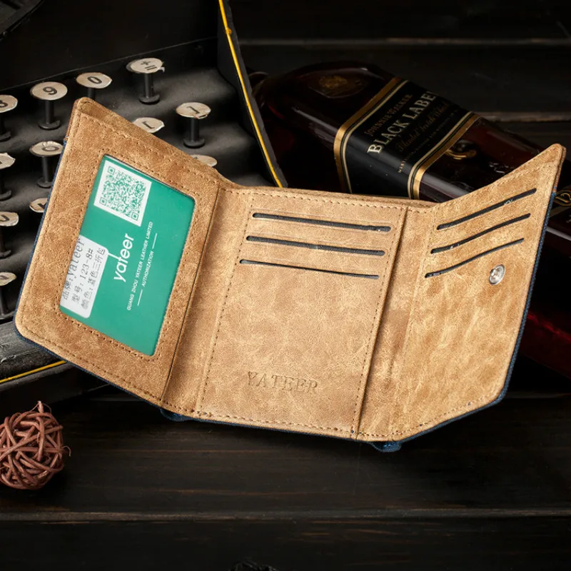 Men's Canvas Minimalist Wallet Male Slim Business ID Card Holders Purse Luxury Brand Designer Small Tri-fold Wallets for Men