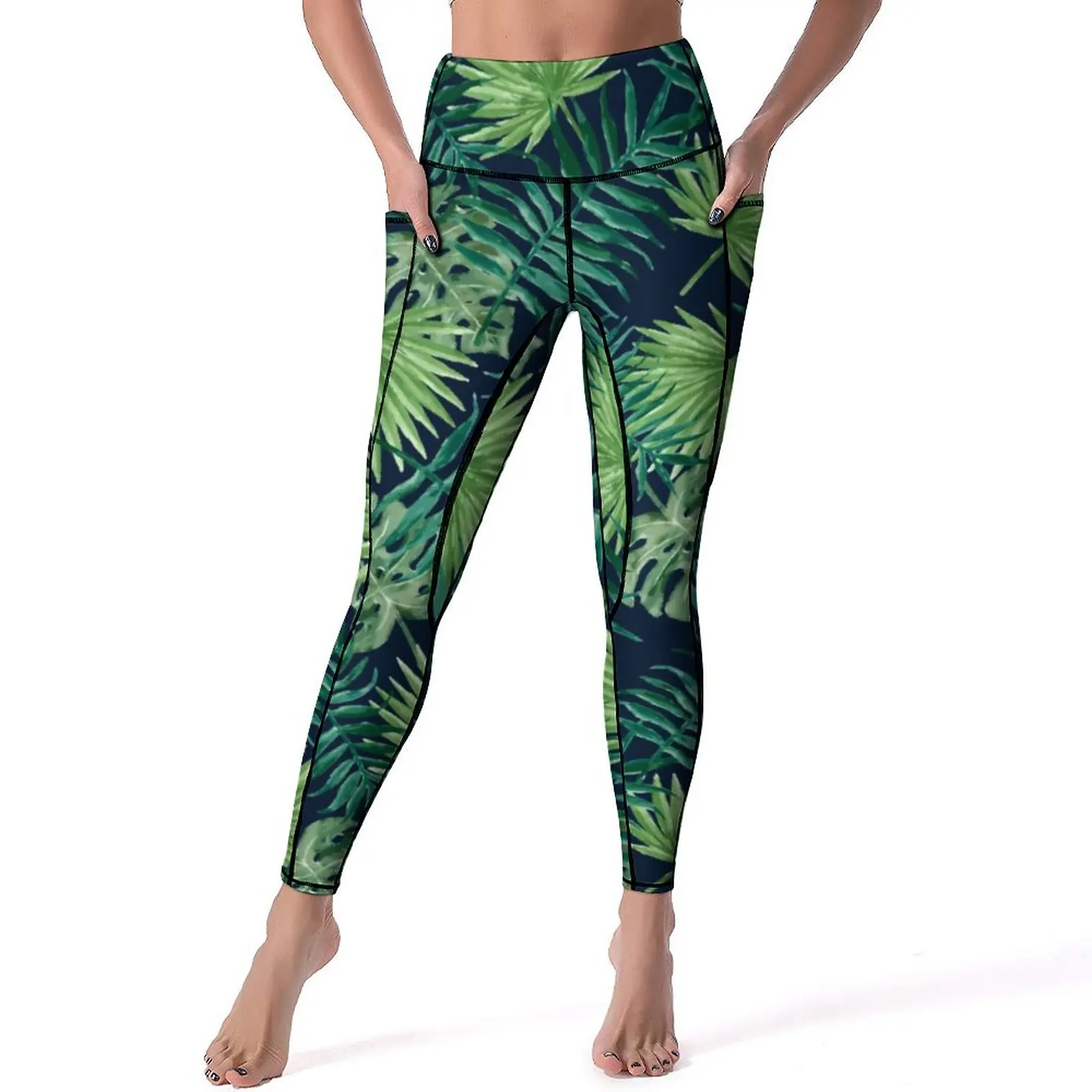 

Tropical Leaf Jungle Leggings Sexy Palm Leaves Print Push Up Yoga Pants Aesthetic Elastic Leggins Women Workout Sports Tights