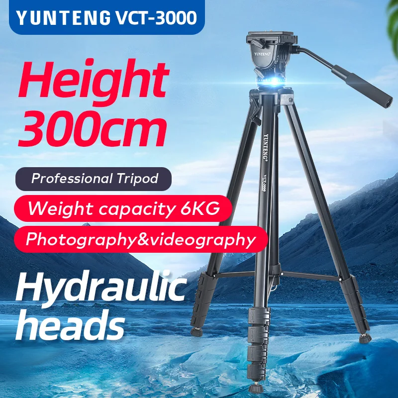 Профессиональный штатив Yunteng 3000 SLR с гидравлической амортизирующей головкой, верхняя Вертикальная камера, штатив для сотового телефона, Поддержка прямого эфира