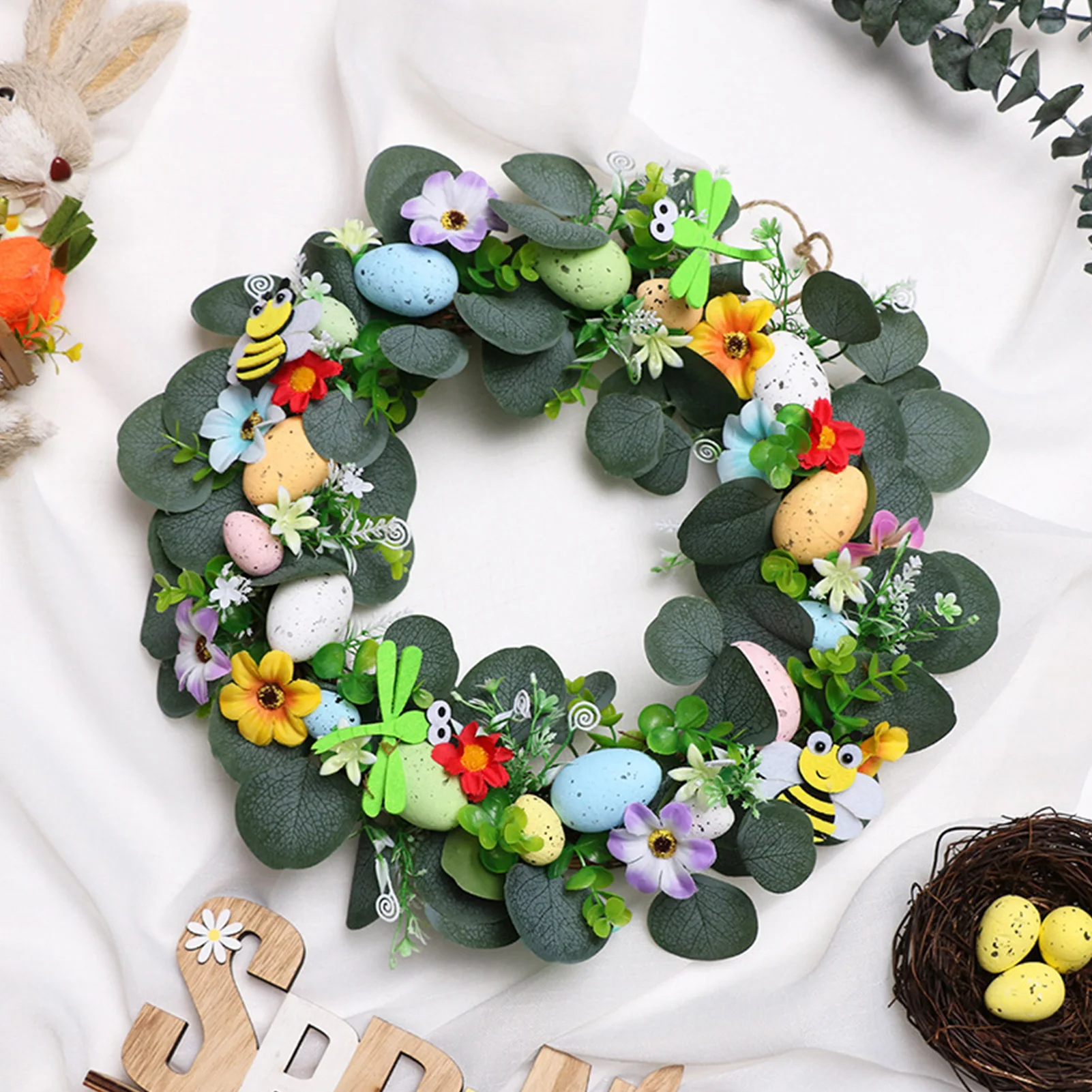 

Пасхальный венок в виде яиц на дверь, весенний пастельный микс, светильник для входной двери, ранний примитивный домашний декор