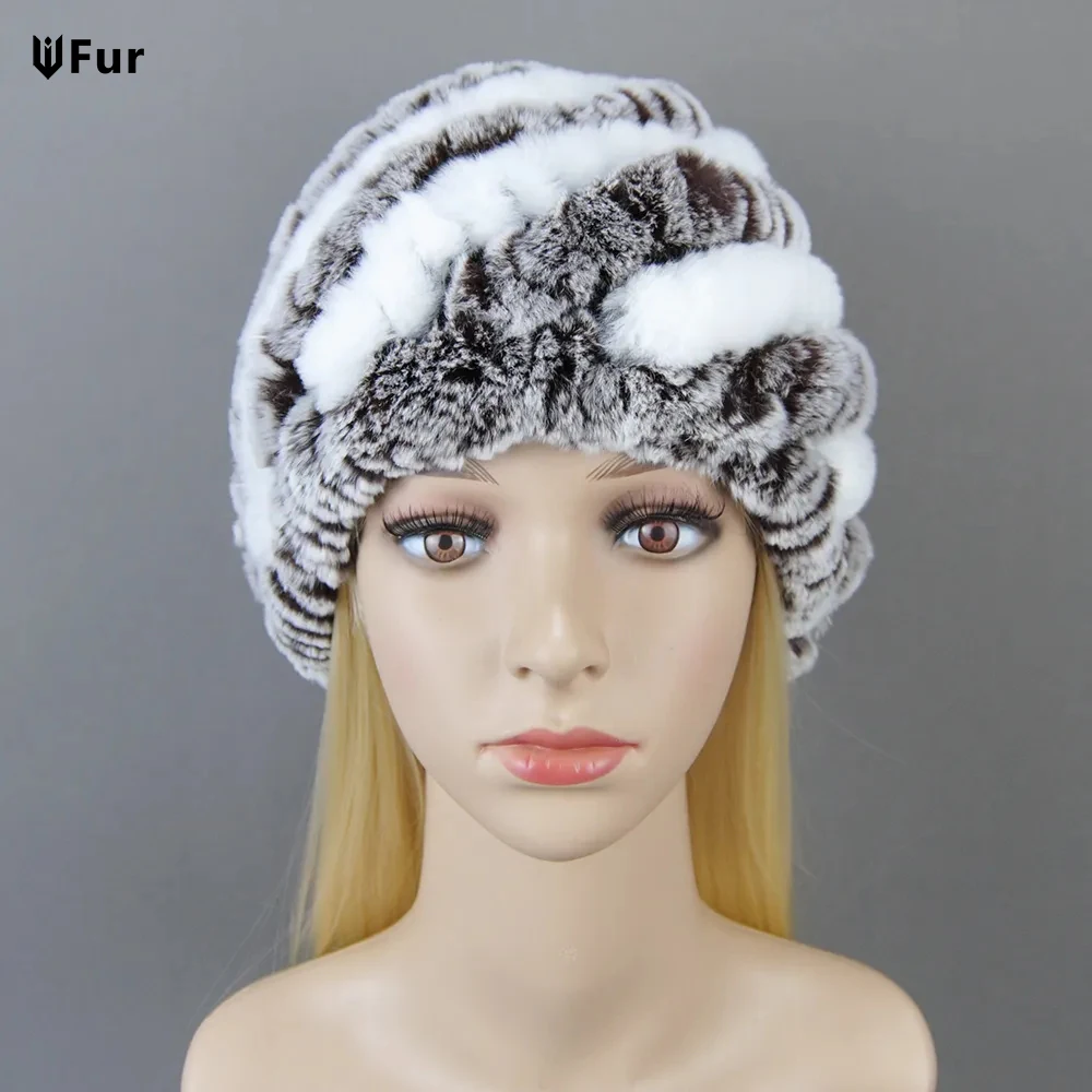 

Hot Sale Lady Real Rex Rabbit Winter Fur Hat For Women Russian Real Fur Knitted Cap Headgear Winter Warm Women Hat Beanie Hats