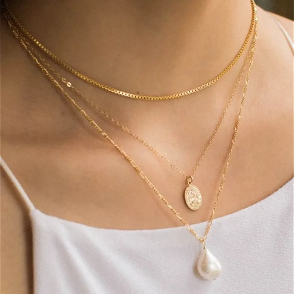 Женское винтажное ожерелье в стиле бохо модная позолоченная цепочка с подвеской