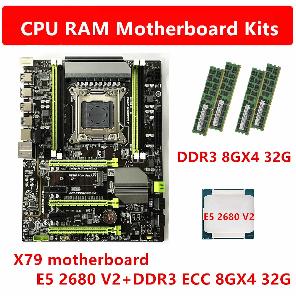 

X79 Motherboard E5 2680 V2 host DDR3 1600HMZ ECC REG 8GX4 32G CPU RAM Kit Set LGA 2011 Desktop Servers Workstations Motherboard