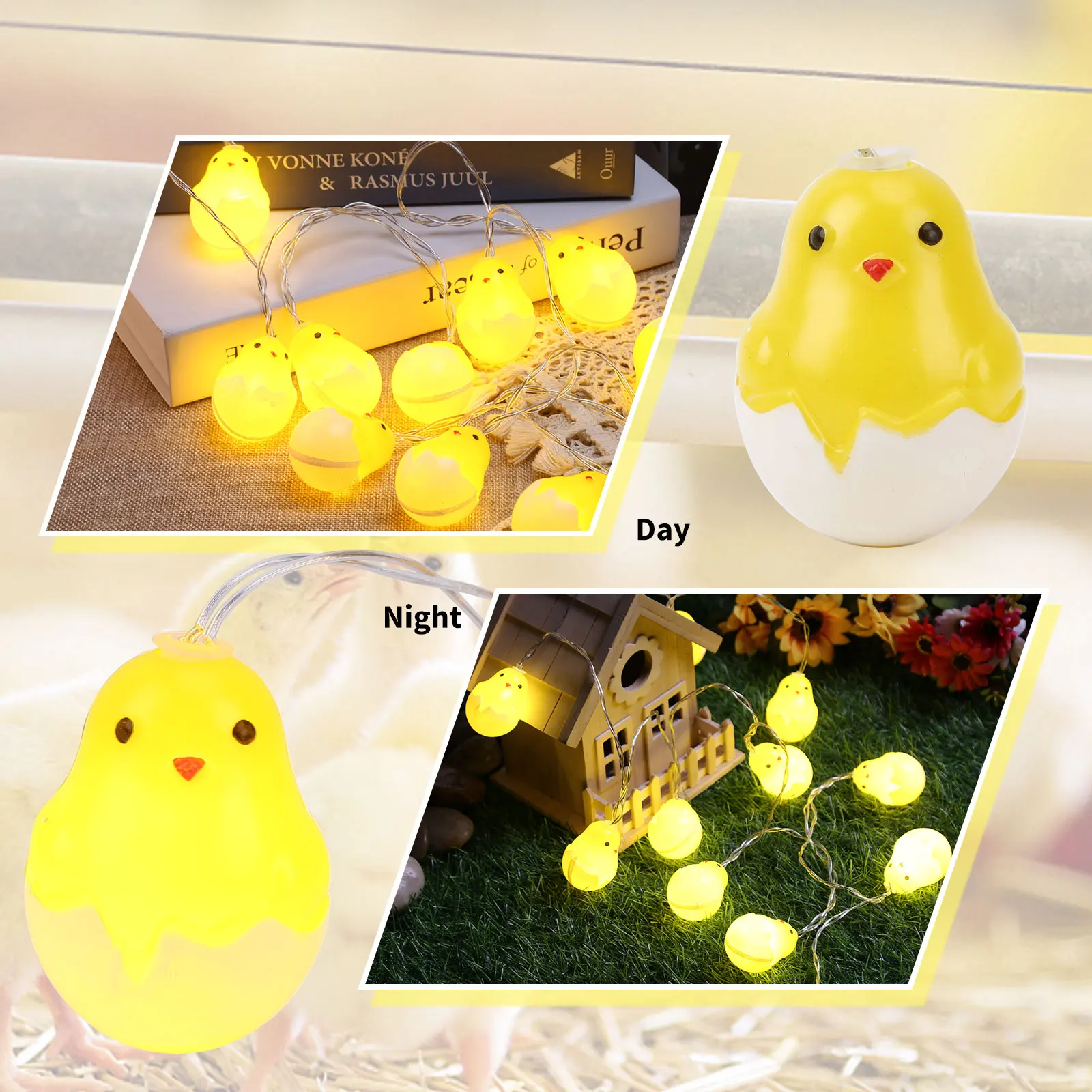 

Easter Chick Egg String Lights Battery Operated 2/3m LED Fairy Light Warm White Kid's Bedroom Decorative Party Festival Decor