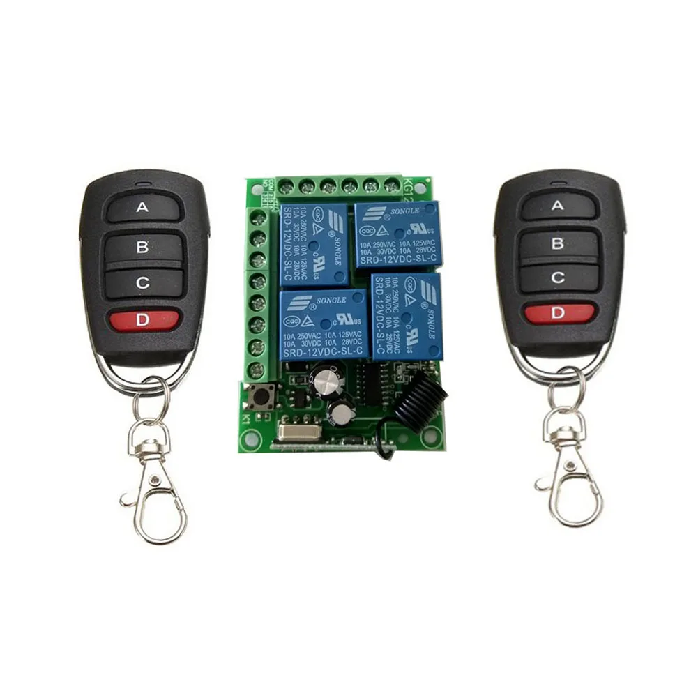 

Home 315/433 Mhz Universal 4 Channel Portable Wireless DC 12V Accessories Relay Module RF Transmit Remote Control Switch Set