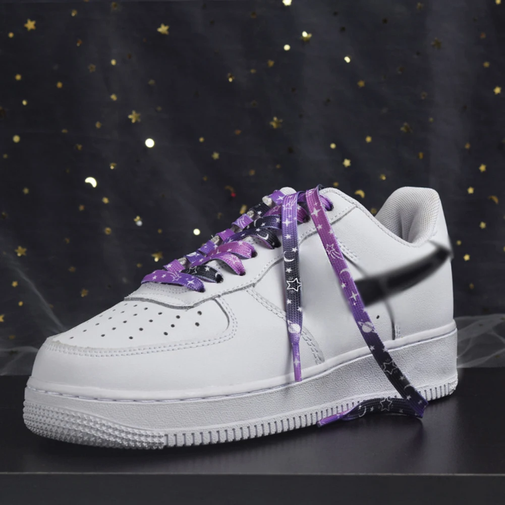 Stars Moon Shoelaces For Sneakers AF1 Gradient Classic Flat Shoelace Rainbow Shoe Laces With Stars Cosmic Milky Print Strings