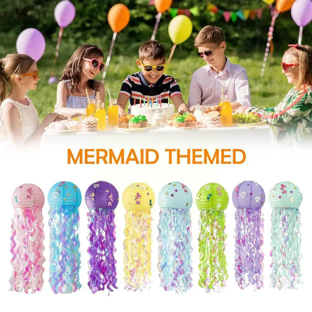 

Mermaid Themed Glitter Hanging Jellyfish Paper Lanterns Table Confetti Cake Decoration For Baby Shower Birthday Party Suppl A5C6