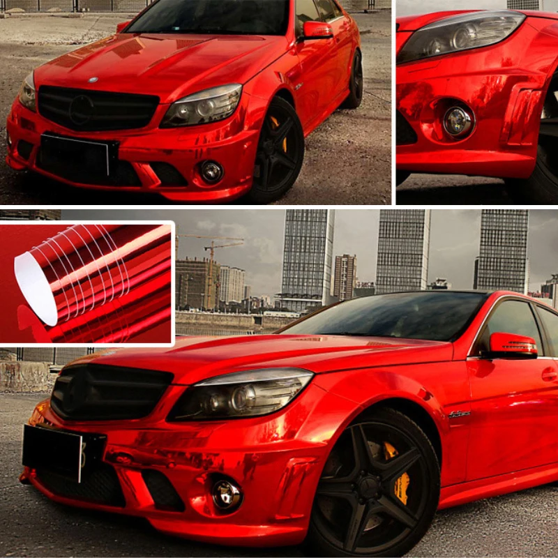 Красная хромированная виниловая пленка 150 см/60 дюймов с зеркальным покрытием