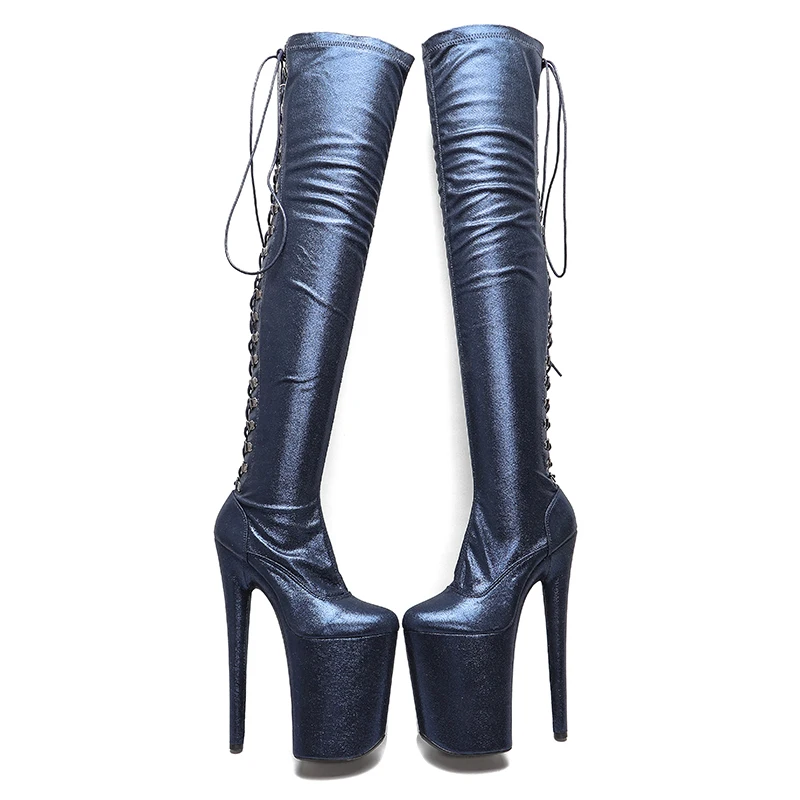 Leecabe  23CM/9inches lace-up fashion  lady High Heel platform  Pole Dance boots