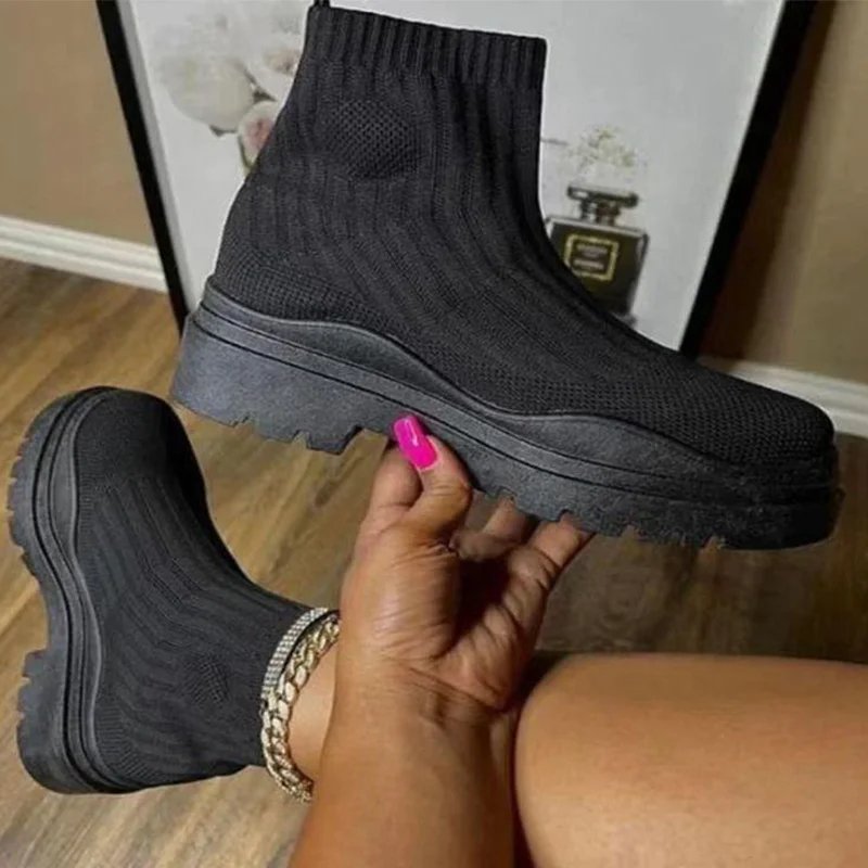 

Women Boots 2022 New Socks Boots For Women Comfortable Mesh Platform Shoes Fashion Keep Warm Soft Botas Mujer Winter Booties