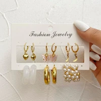 european and american hot selling pearl c shaped earrings creative retro love butterfly earring set 6 piece set