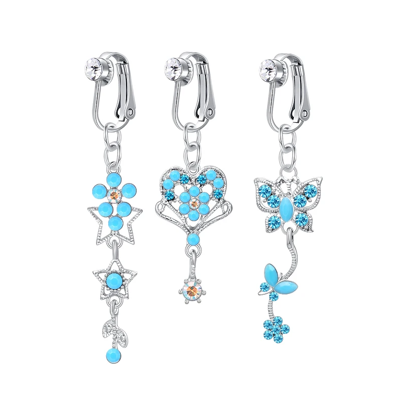 Искусственное кольцо на живот Озерная голубая бабочка раньше зажим пупке серьги
