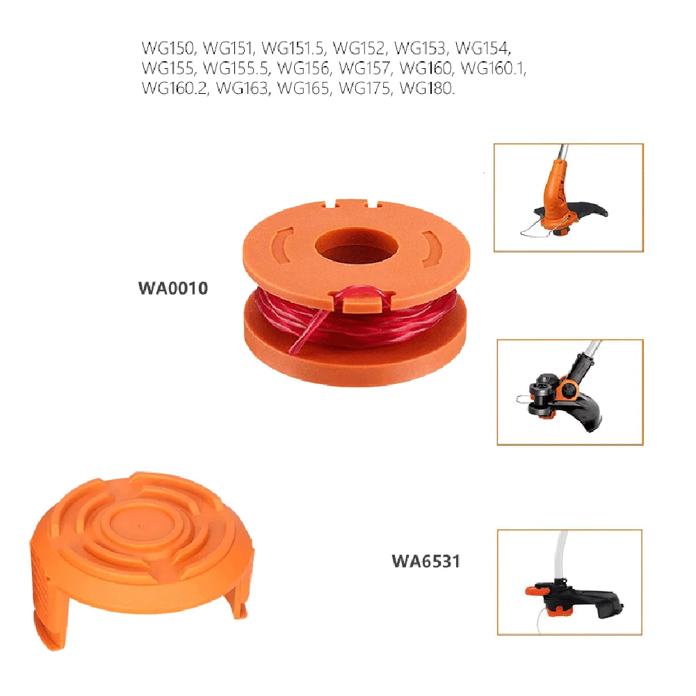

20 Pcs Brush Cutter Trimmer Spool Cord With 2 Cap For Worx WA0010 WG154 WG163 WG180 Lawn Mower Replacement Accessories