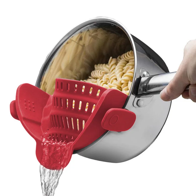 

Universal Bowl Funnel Rice Pasta Vegetable Washing Colander Kitchen Silicone Strainer Clip Pan Drain Rack Draining Excess Liquid