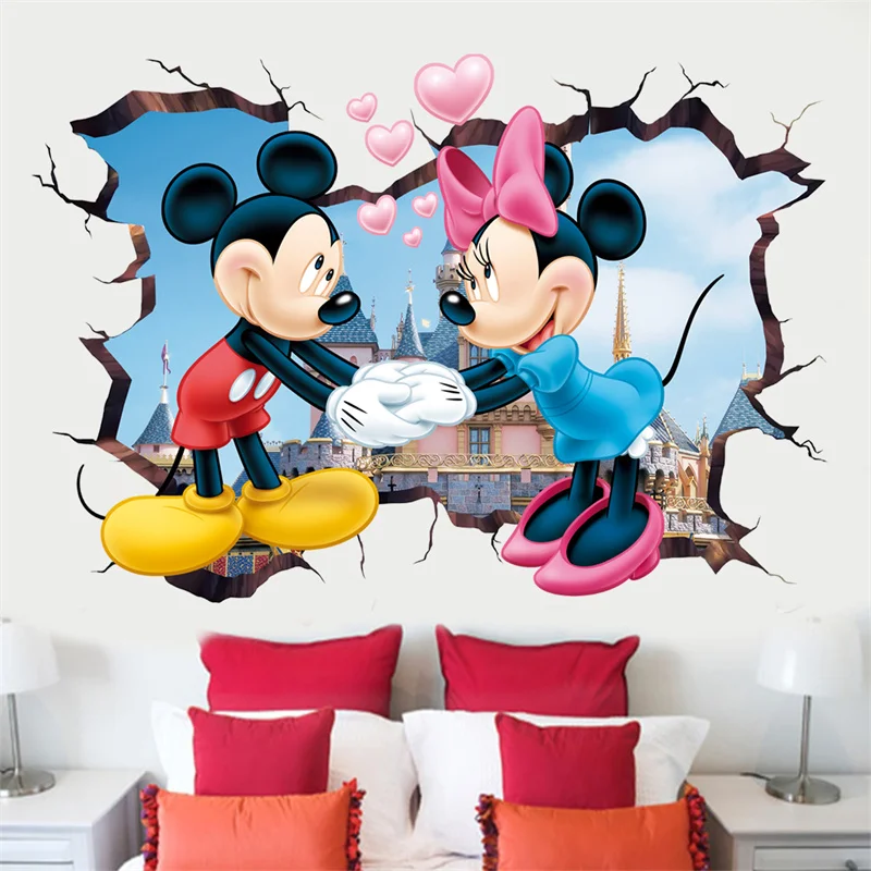

Наклейки на стену в стиле Диснея с изображением Микки и Минни замка, наклейки на стену для спальни, украшение для комнаты принцессы