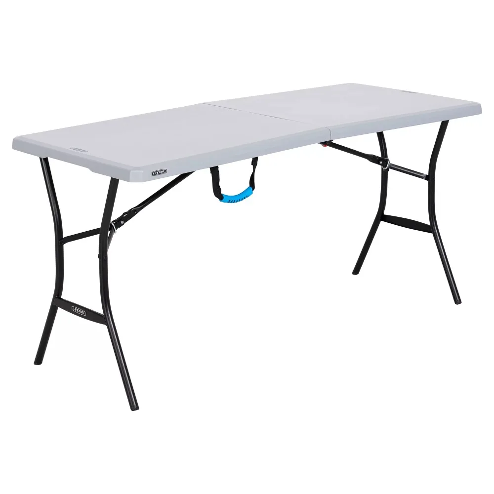 

5-Foot Fold-in-Half Table Folding Camping Table Gray Portable Folding Tables Outdoor Furnishings Hiking Sports Entertainment