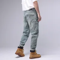 Streetwear Fashion Loose Jeans Men Retro Blue Big Pocket Casual Denim Cargo Pants Hombre Hip Hop Wide Leg Jeans Men Overalls