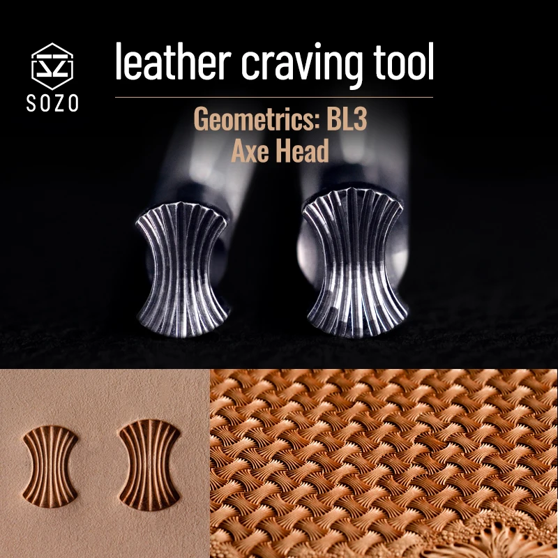 

Инструмент для штамповки кожи SOZO BL3 геометрический топор головка ткачество штампы ручная резьба печать седло изготовление 304 нержавеющая сталь