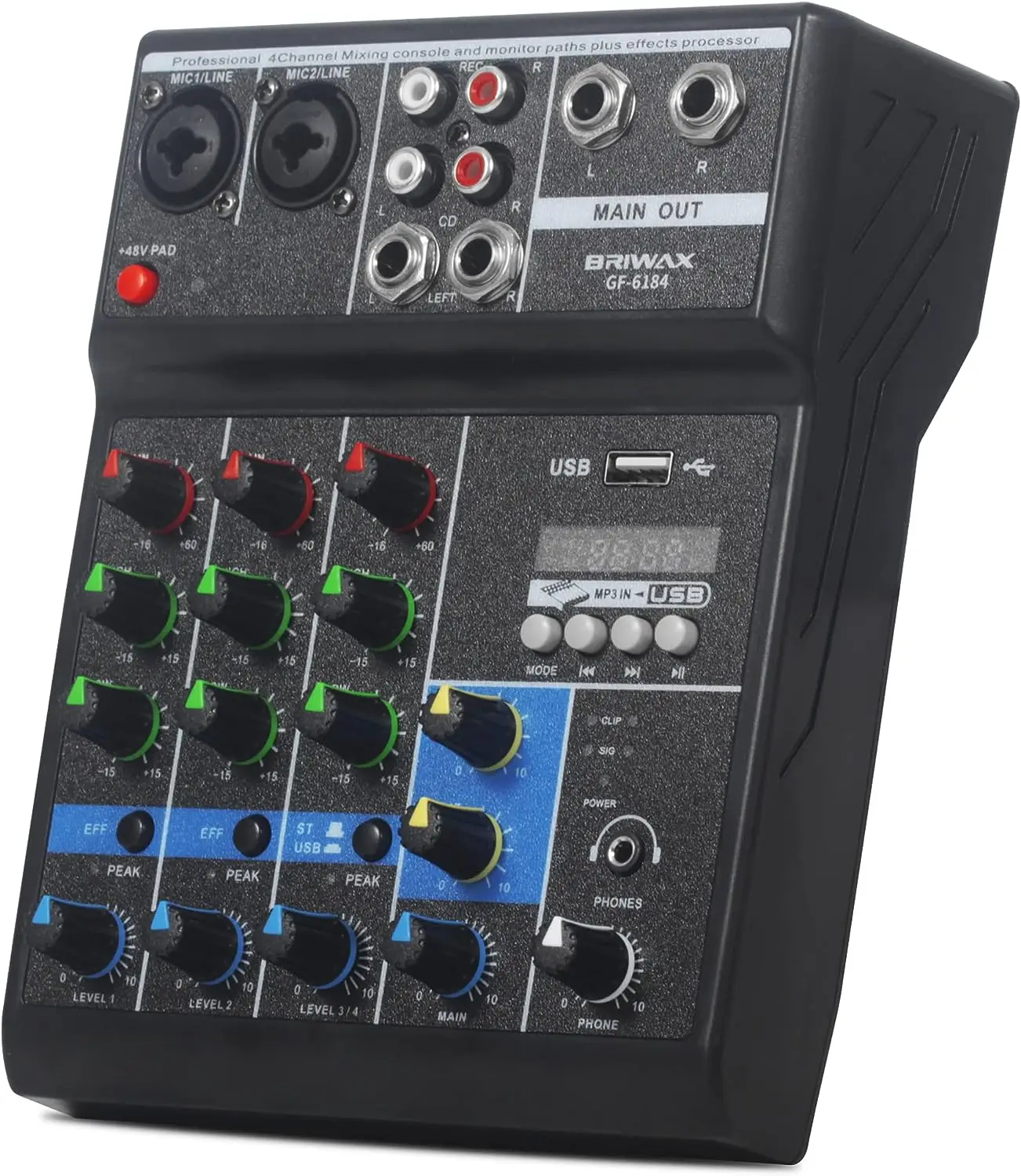 

de Som 4 Canais Profissional Phantom Power 48v Bluetooth Mp3 P10/Xrl Usb Pc Para Dj Live Podcast