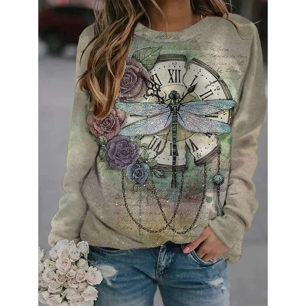 

[New In] Women Casual T Shirt 3D Print dragonfly Pattern O-Neck Street Casual Oversized Tops Plus Size