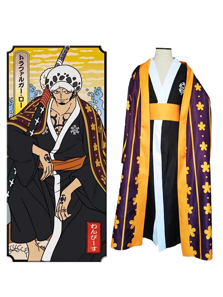 

Anime One Piece Wano Country Land Wano Trafalgar D Water Law Cosplay Costume Coat Lining Belt Suit Carnival Party Adult Gifts