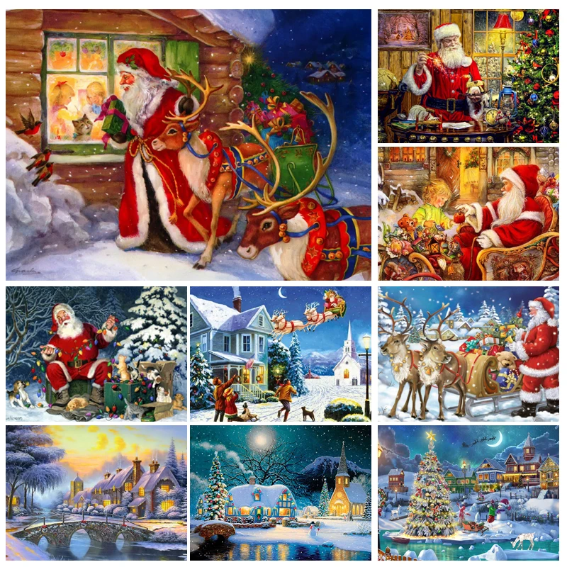 

5D DIY Diamond Painting Snow Scene Santa Claus Embroidery Mosaic Pictures Full Drill Cross Stitch Kit Christmas Home Decor Gifts