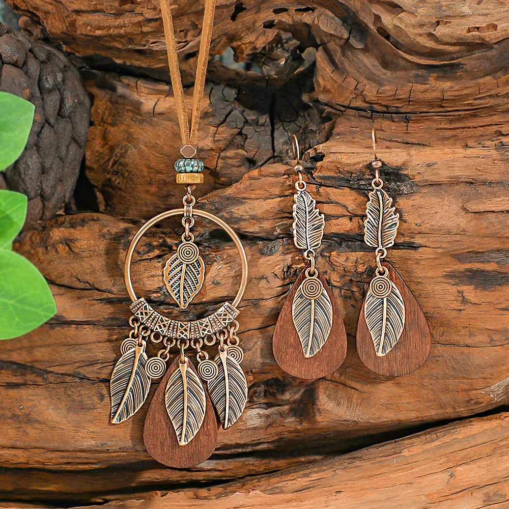 Винтажное этническое металлическое ожерелье с кисточками в виде листьев женские