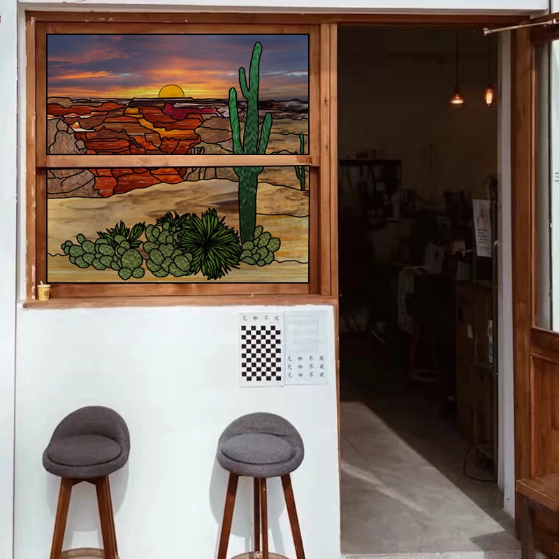 Витражная оконная пленка наклейка из матового стекла лесная непрозрачная