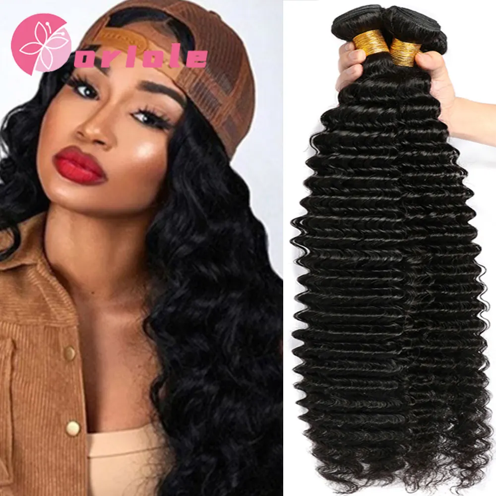 Deep Wave Bundles Human Hair Brazilian Weaving 30 32 Inch 3 4 Bundles Virgin Hair Extension Wet And Wavy Deal Curly Hair Bundles