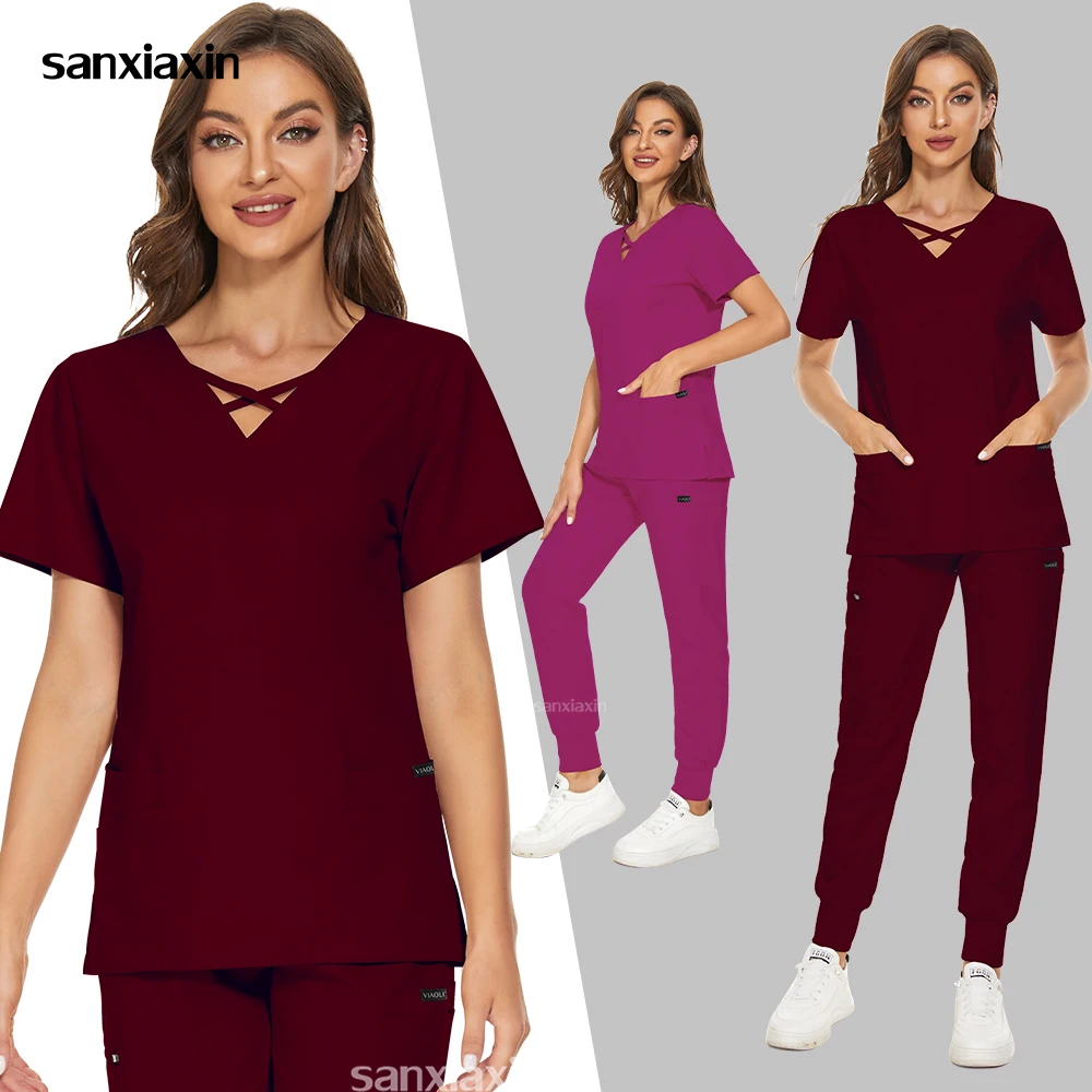 

Women Medical Uniforms Nursing Scrubs Sets Hospital Surgical Gowns Beauty Salon Work Top Pants Nurse Accessories Doctors Clothes